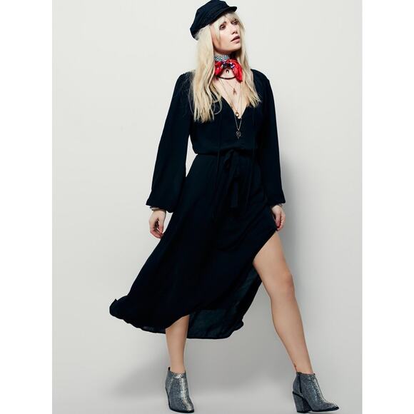 Free People Black Say You Love Me Midi Long Sleeve Dress - Picture 1 of 11